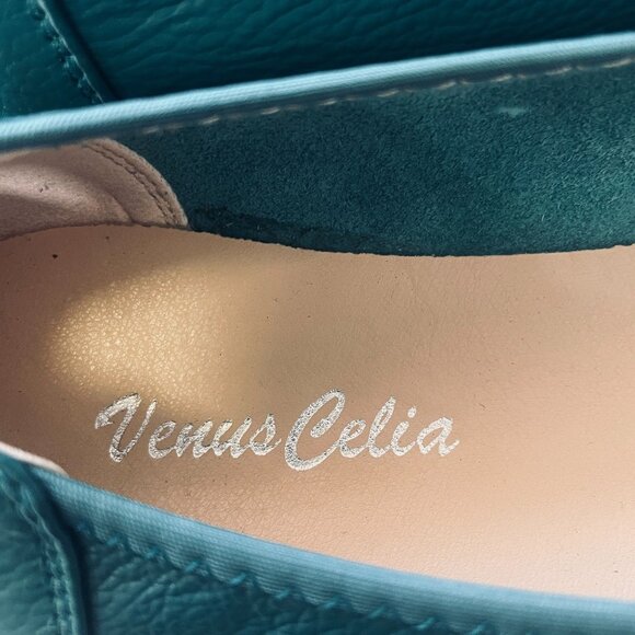 VenusCelia Teal Leather Comfort Flats Bow Slip On Loafers Size 8 Cushioned - Picture 3 of 11